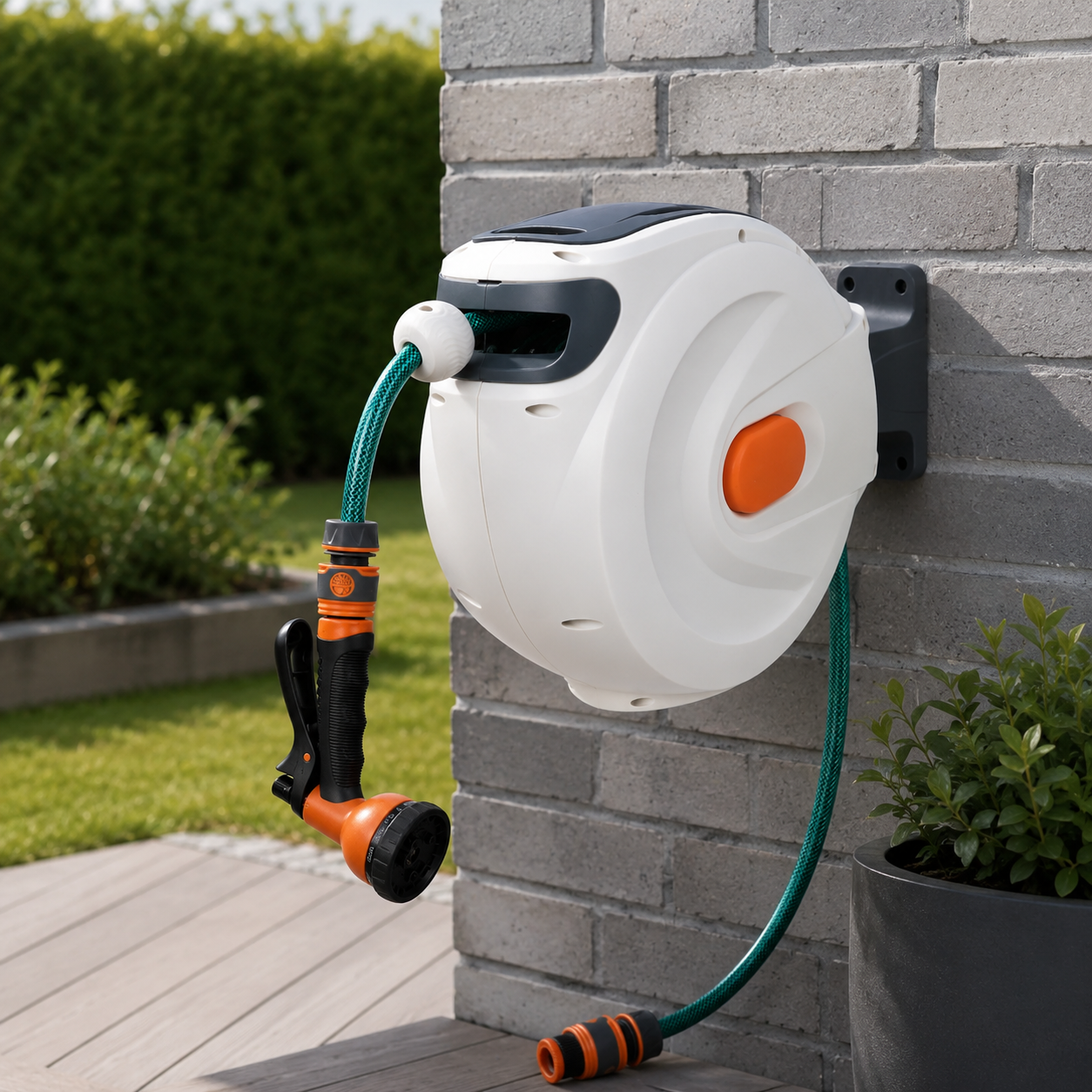Retractable Garden Hose Reel Wall Mounted – Auto Rewind 10m & Sprayer