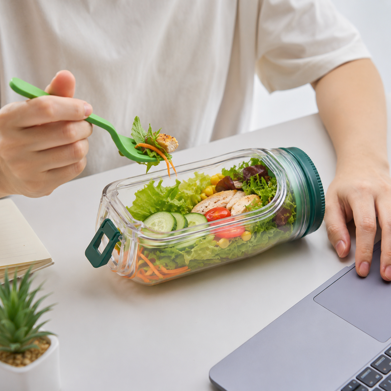 Lunch Container – Salad Jar with Side Opening and Dressing Cup
