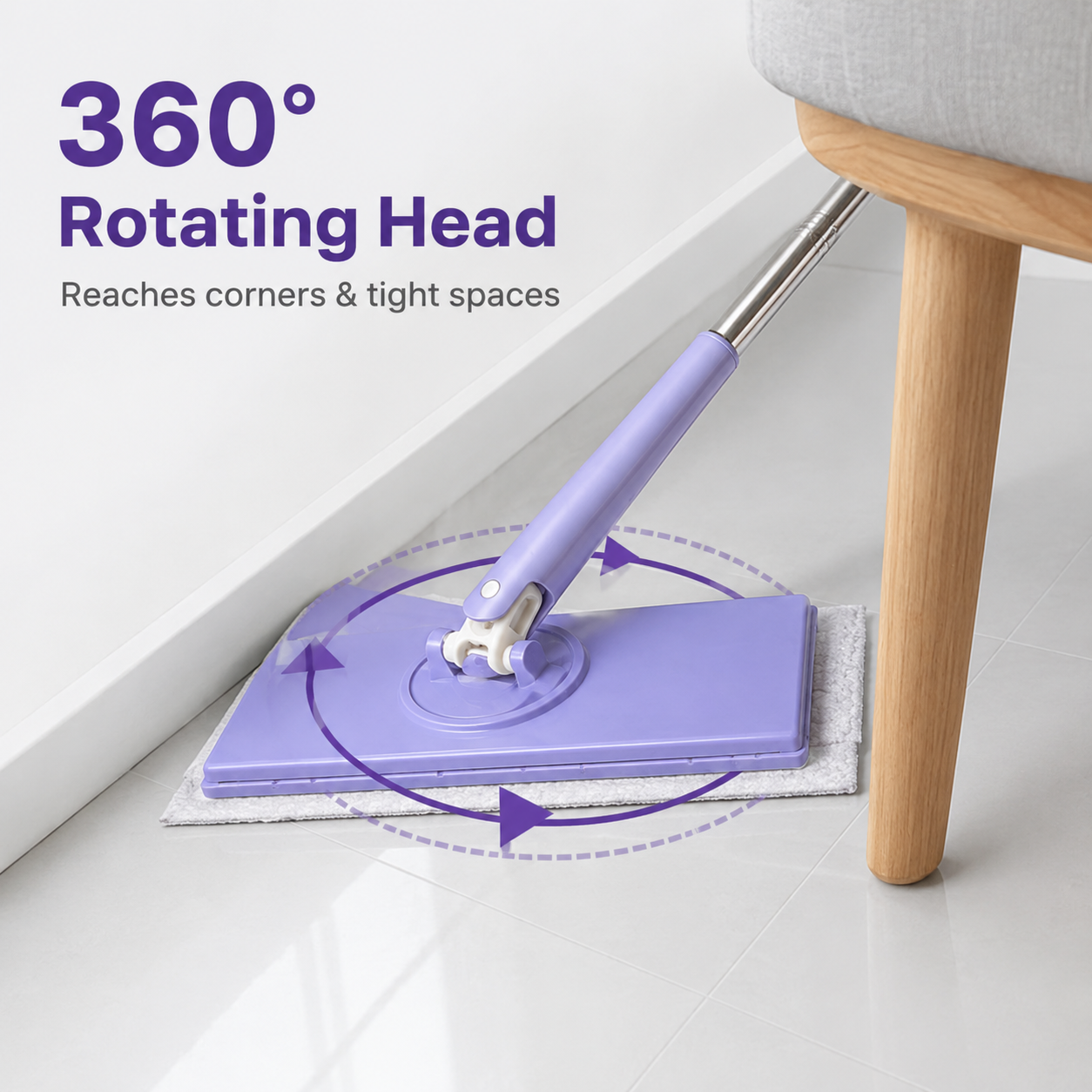 Floor Mop – Flat Mini Mop with 360° Head and Press Cloth Release
