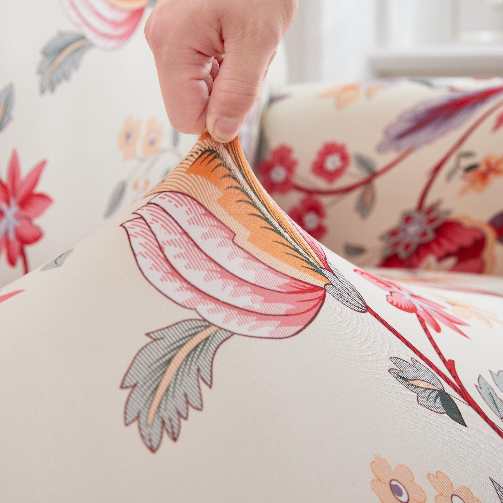 Floral Stretch Sofa Cover — Botanical Print, Machine-Washable Slipcover with Elastic Hem (1–4 Seater)