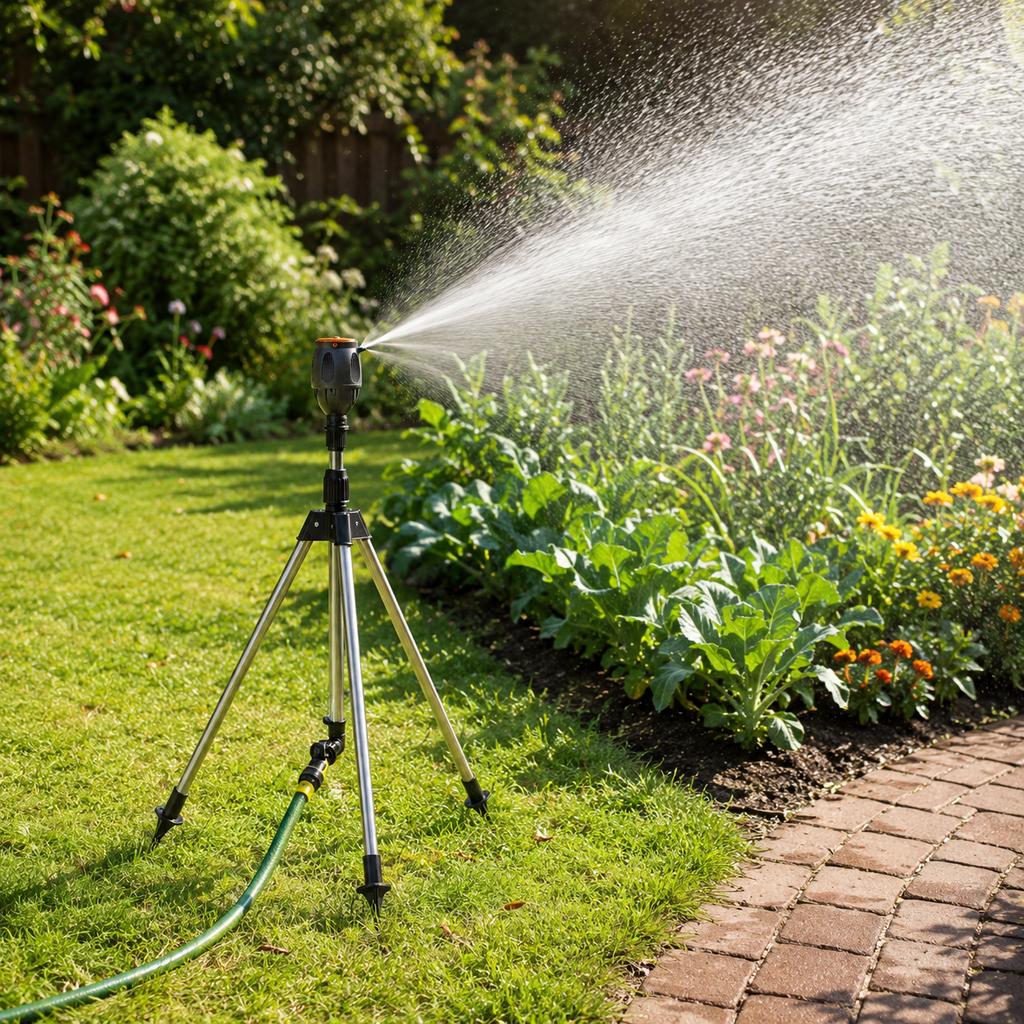 Garden Sprinkler with Tripod Stand – Adjustable Rotating Lawn Sprinkler