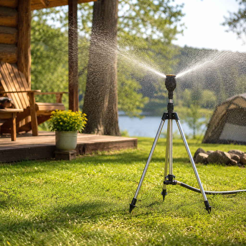 Garden Sprinkler with Tripod Stand – Adjustable Rotating Lawn Sprinkler