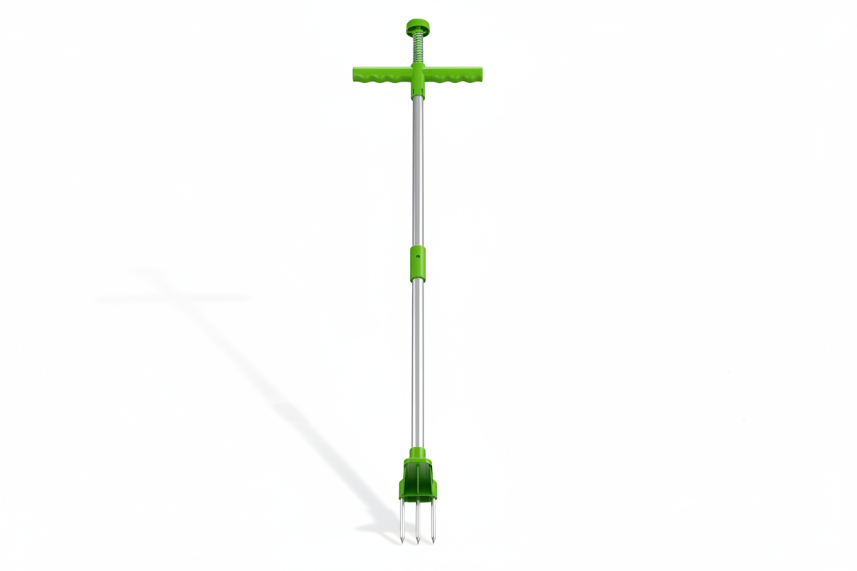 Green garden weeding tool - alternate angle