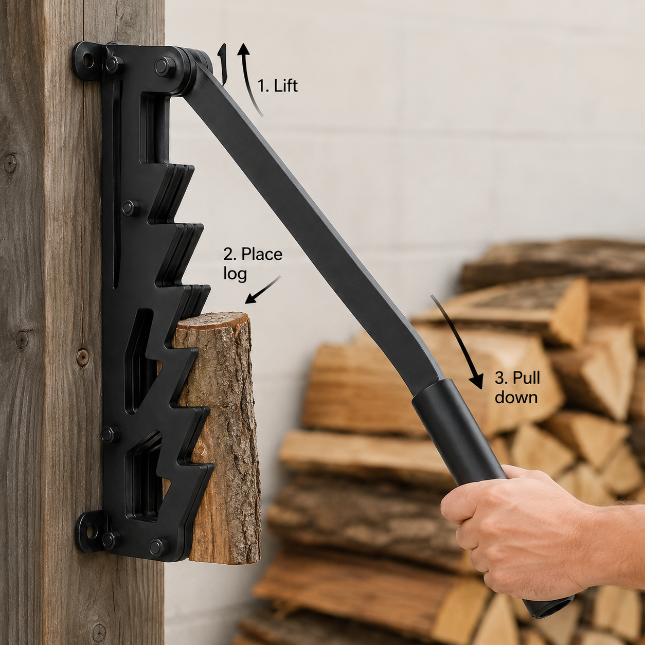 Wall-Mounted Firewood Splitter for Easy Wood Splitting and Kindling