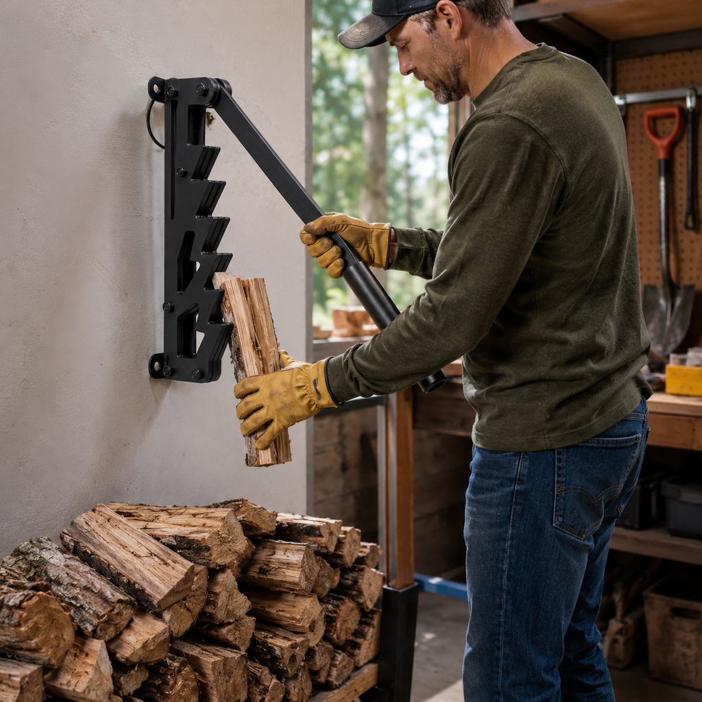 Wall-Mounted Firewood Splitter for Easy Wood Splitting and Kindling