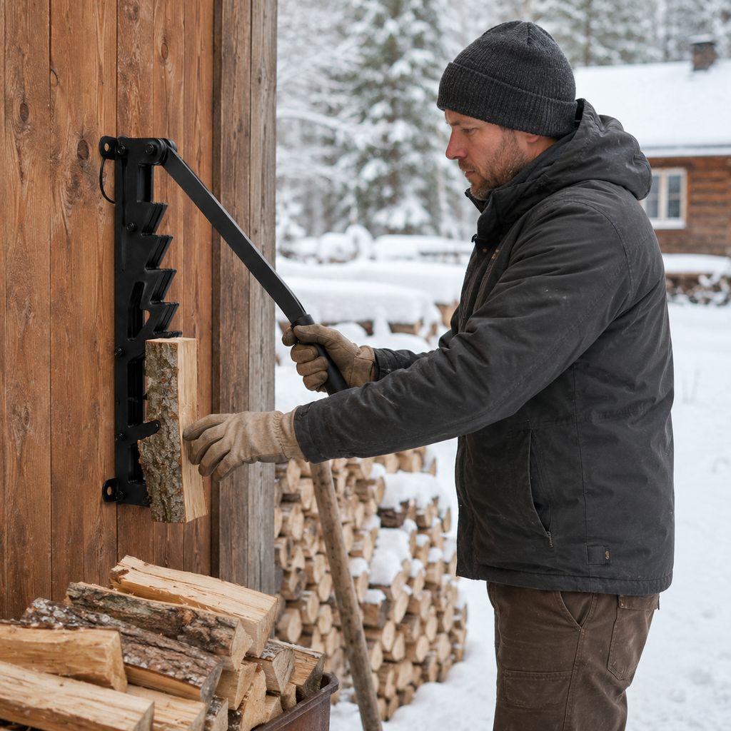 Wall-Mounted Firewood Splitter for Easy Wood Splitting and Kindling