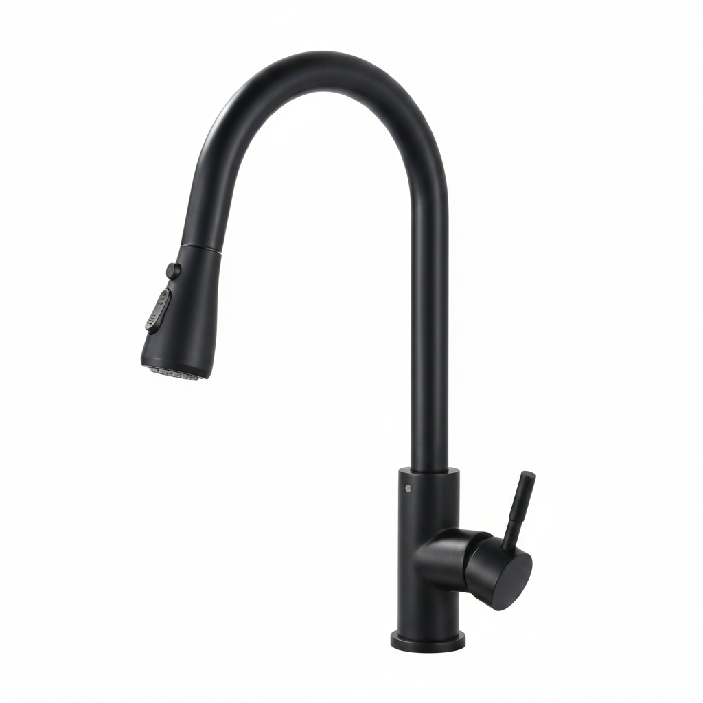 Matte Black Kitchen Faucet – White Background