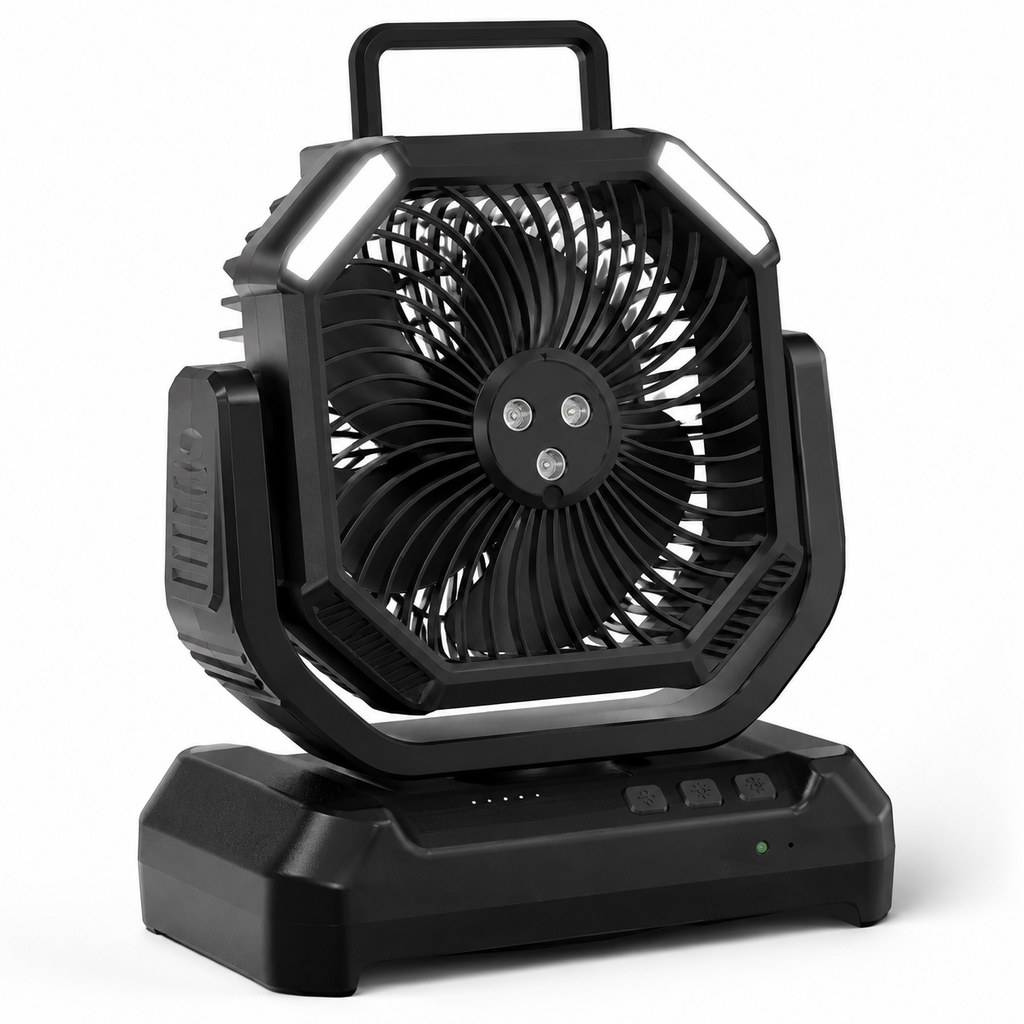 Portable Misting Fan – Rechargeable Camping Fan with LED Light & Remote