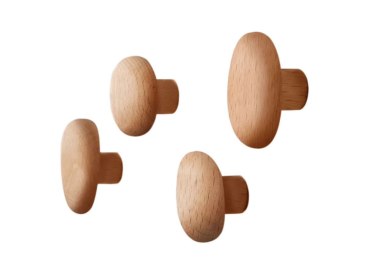 Natural wood wall hooks - white background