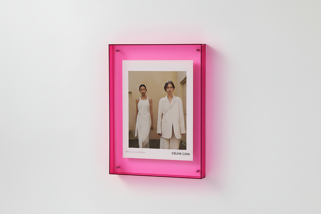 Neon pink frame on wall