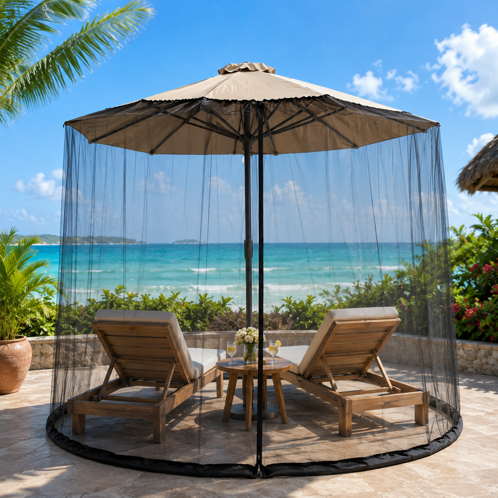 Patio Umbrella Mosquito Net – Outdoor Screen with Double Zipper
