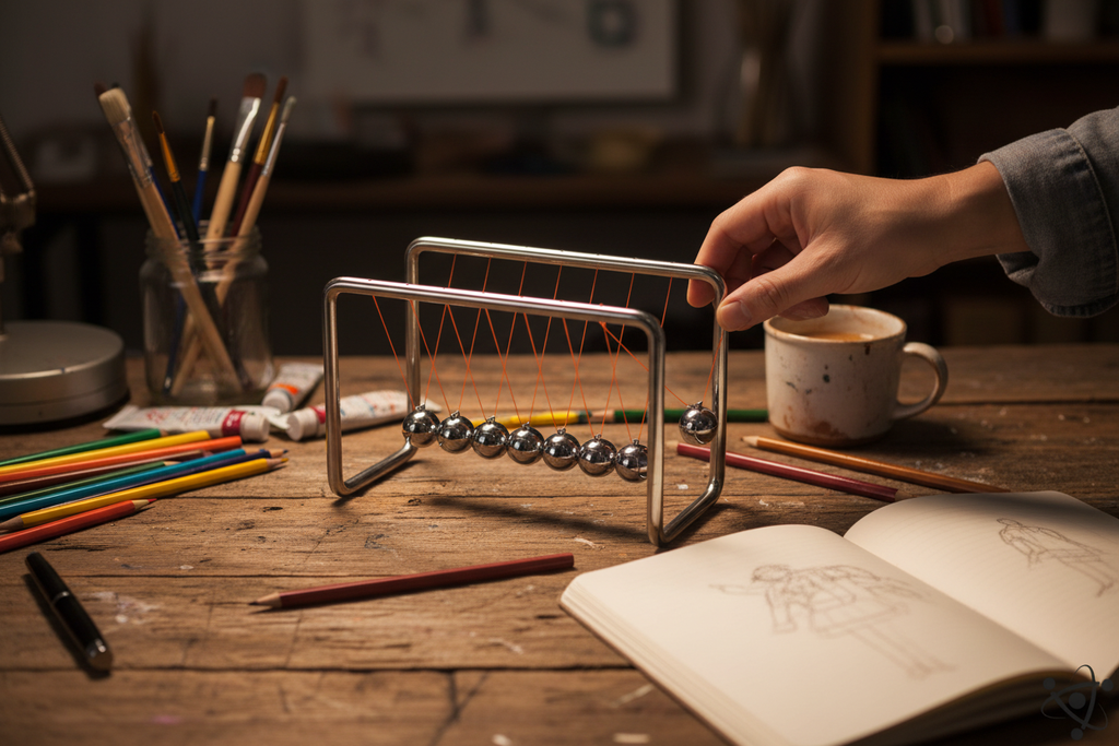 Newton's Cradle with hand pulling ball