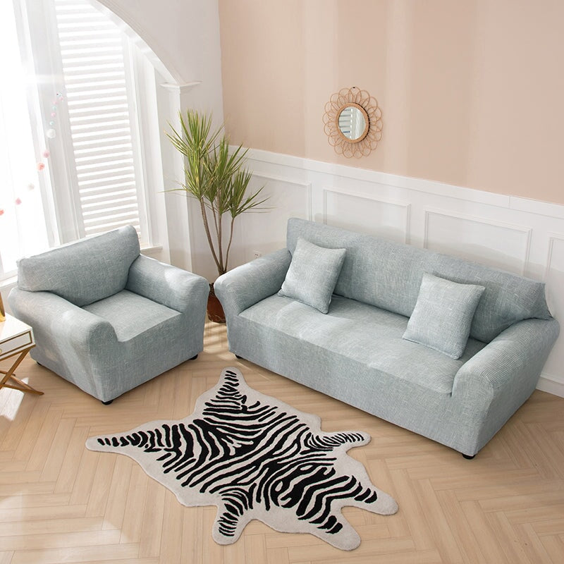 Stretch Sofa Slipcover in Pistachio — Textured Jacquard, Elastic Hem & Foam Tucks, Washable