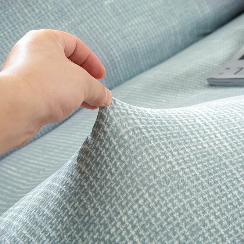 Stretch Sofa Slipcover in Pistachio — Textured Jacquard, Elastic Hem & Foam Tucks, Washable