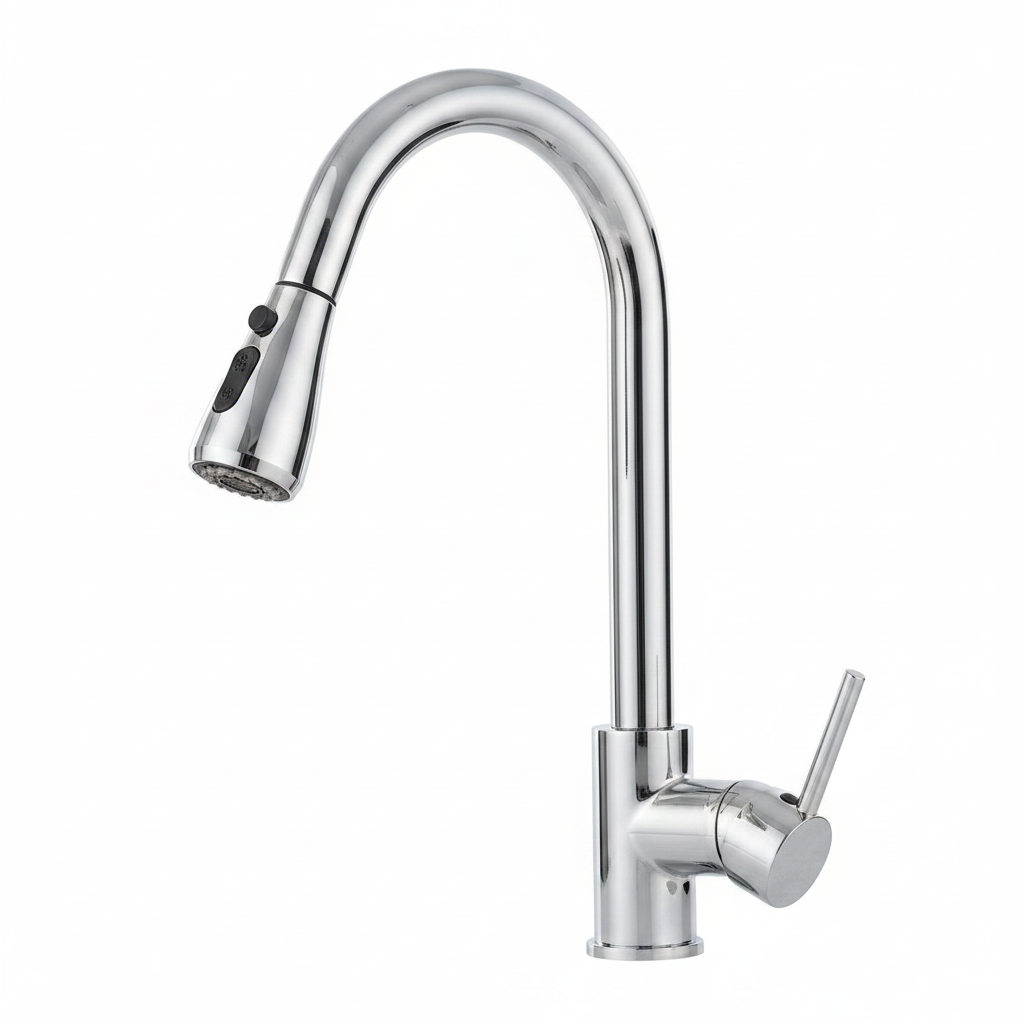 Polished Chrome Kitchen Faucet – White Background