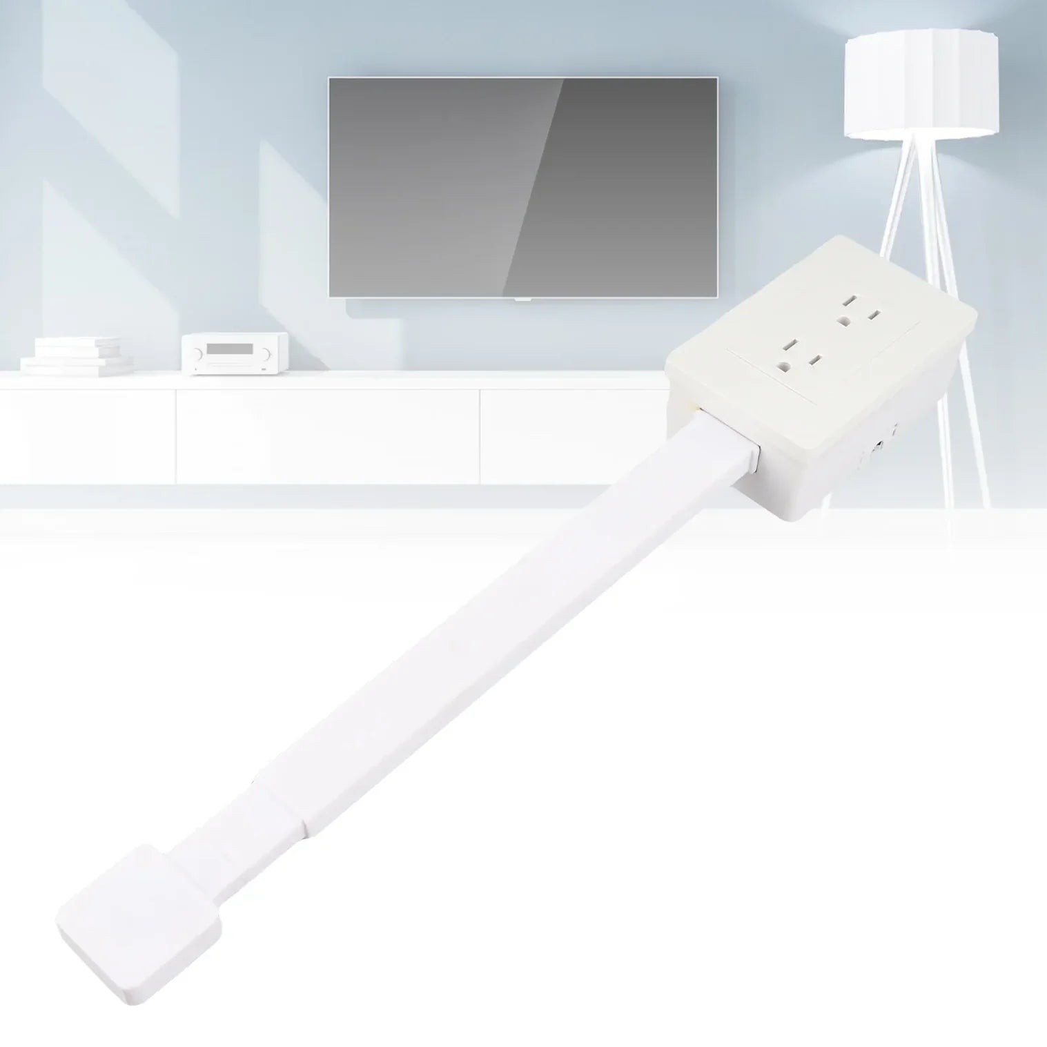 Extendable Outlet Extender (22–34″) — Flat Plug, 2×AC + USB-A/USB-C, 180° Rotating Base