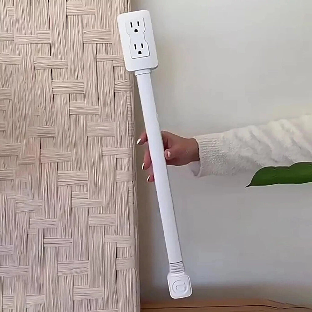 Extendable Outlet Extender (22–34″) — Flat Plug, 2×AC + USB-A/USB-C, 180° Rotating Base