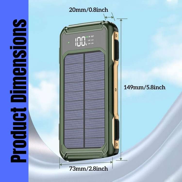 Solar Power Bank 10000mAh – Portable Charger with Flashlight & Compass