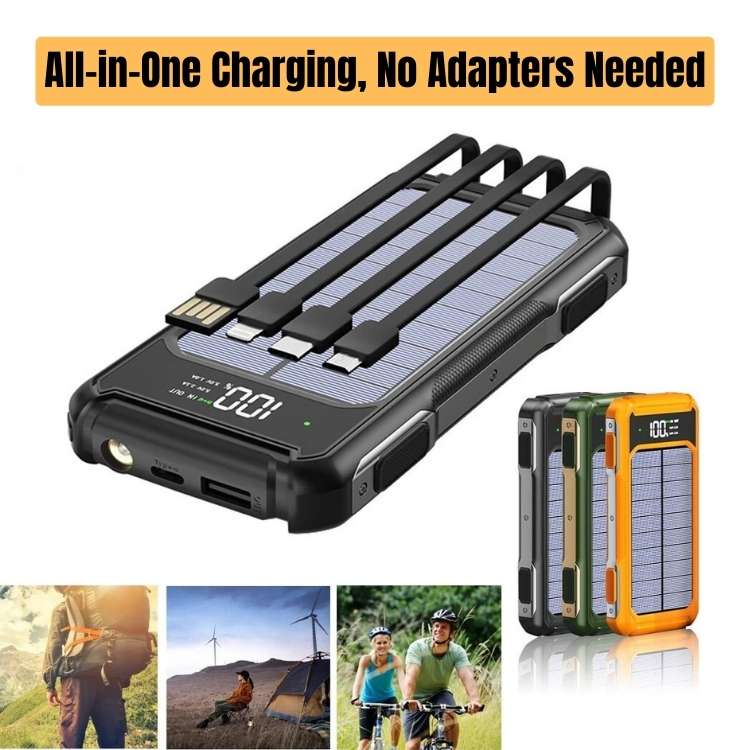 Solar Power Bank 10000mAh – Portable Charger with Flashlight & Compass