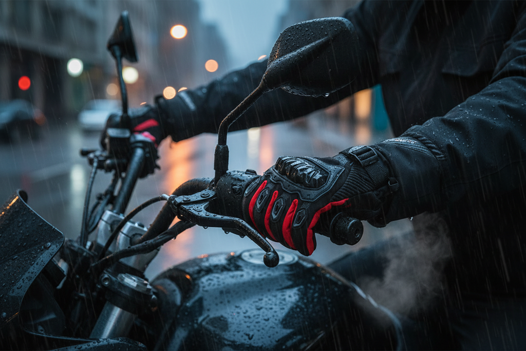 Red Gloves Rainy Road