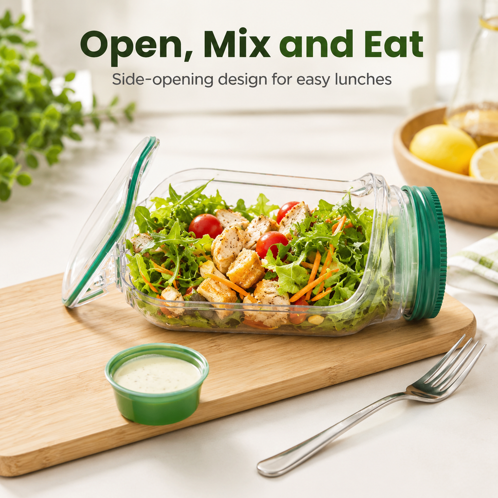 Lunch Container – Salad Jar with Side Opening and Dressing Cup