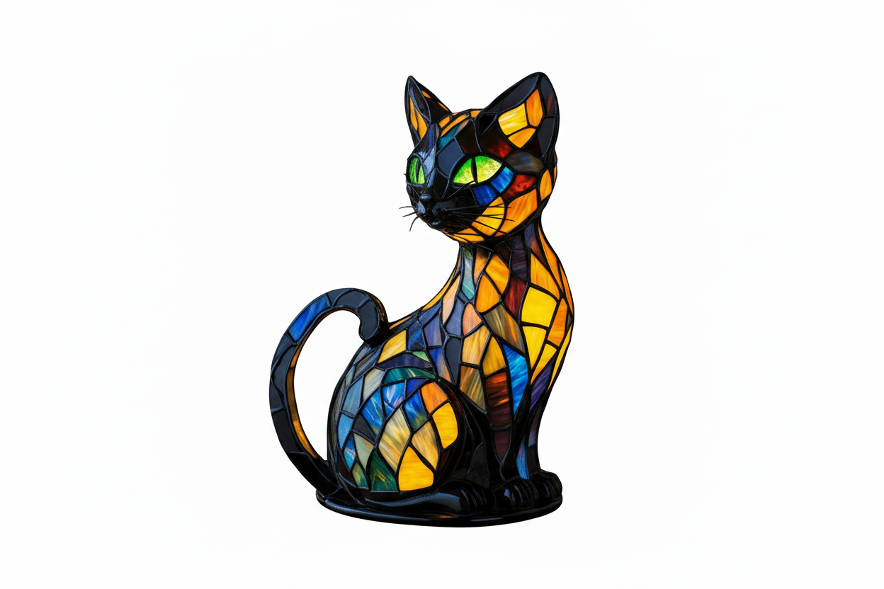 Stained glass cat lamp - new angle