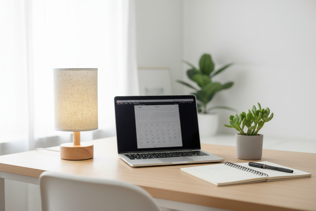 Linen Table Lamp – home office setting – Homi Goods