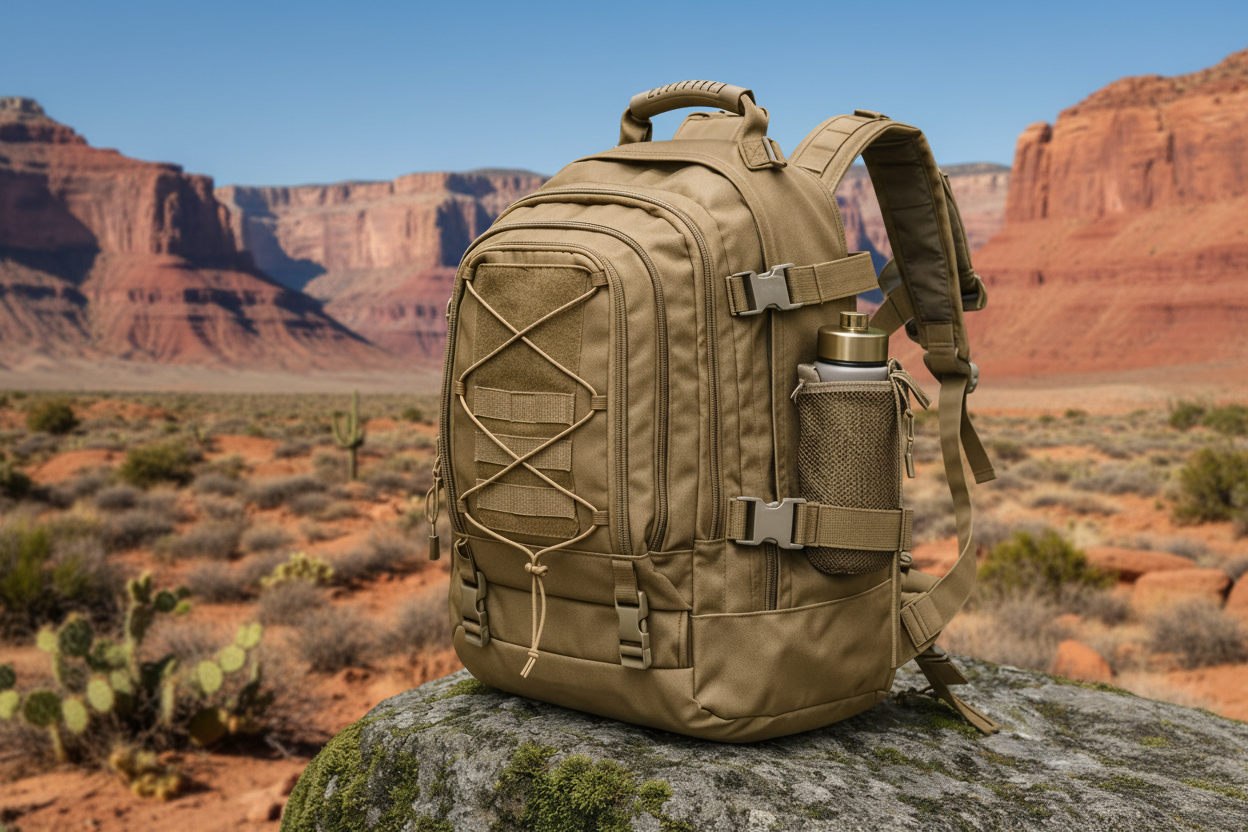 Tactical backpack - desert canyon background