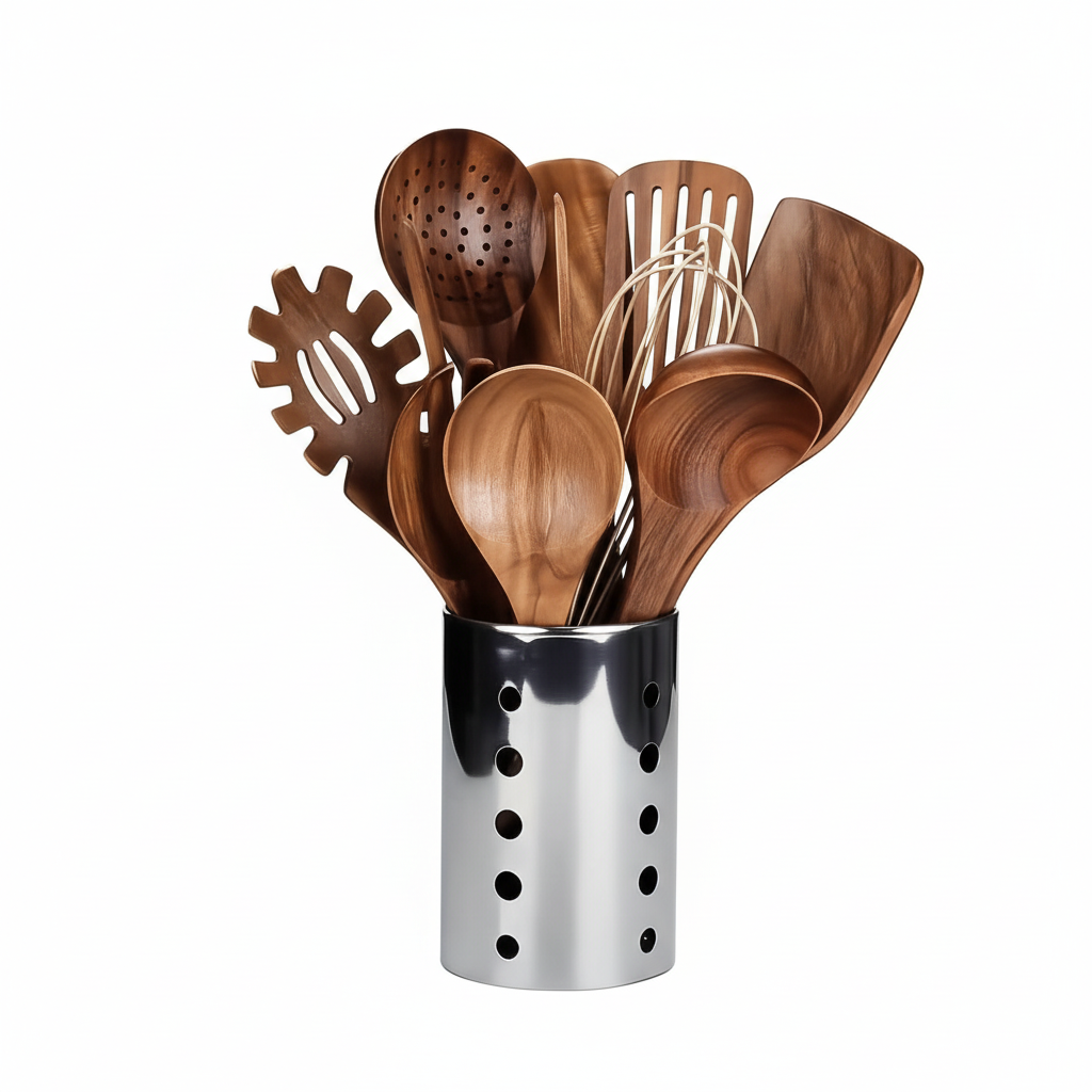 Teak Utensil Set – Organized in Holder