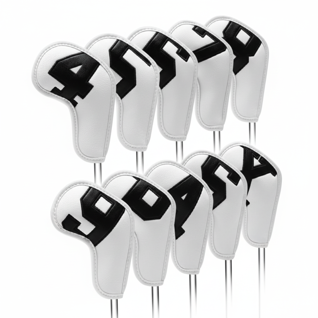 White and black golf club head covers at new angle