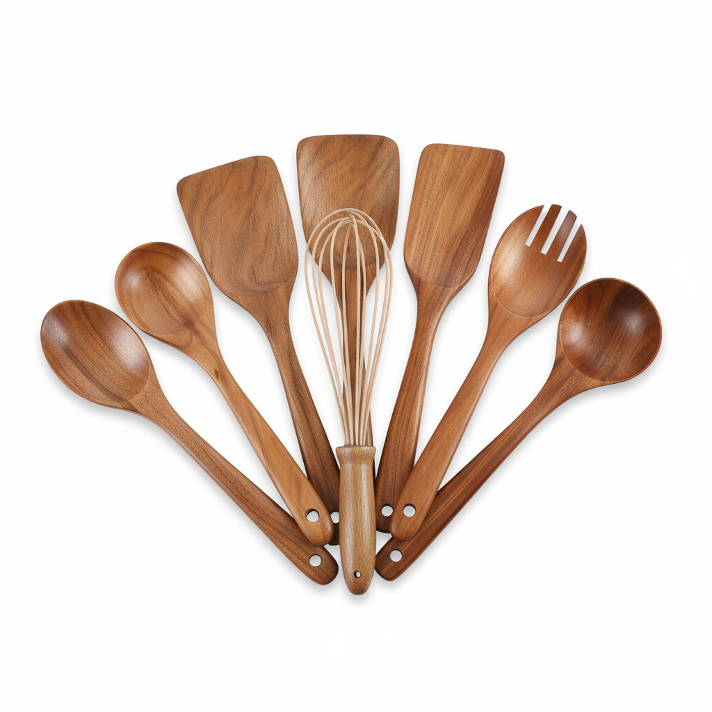 White Background – Teak Utensil Set