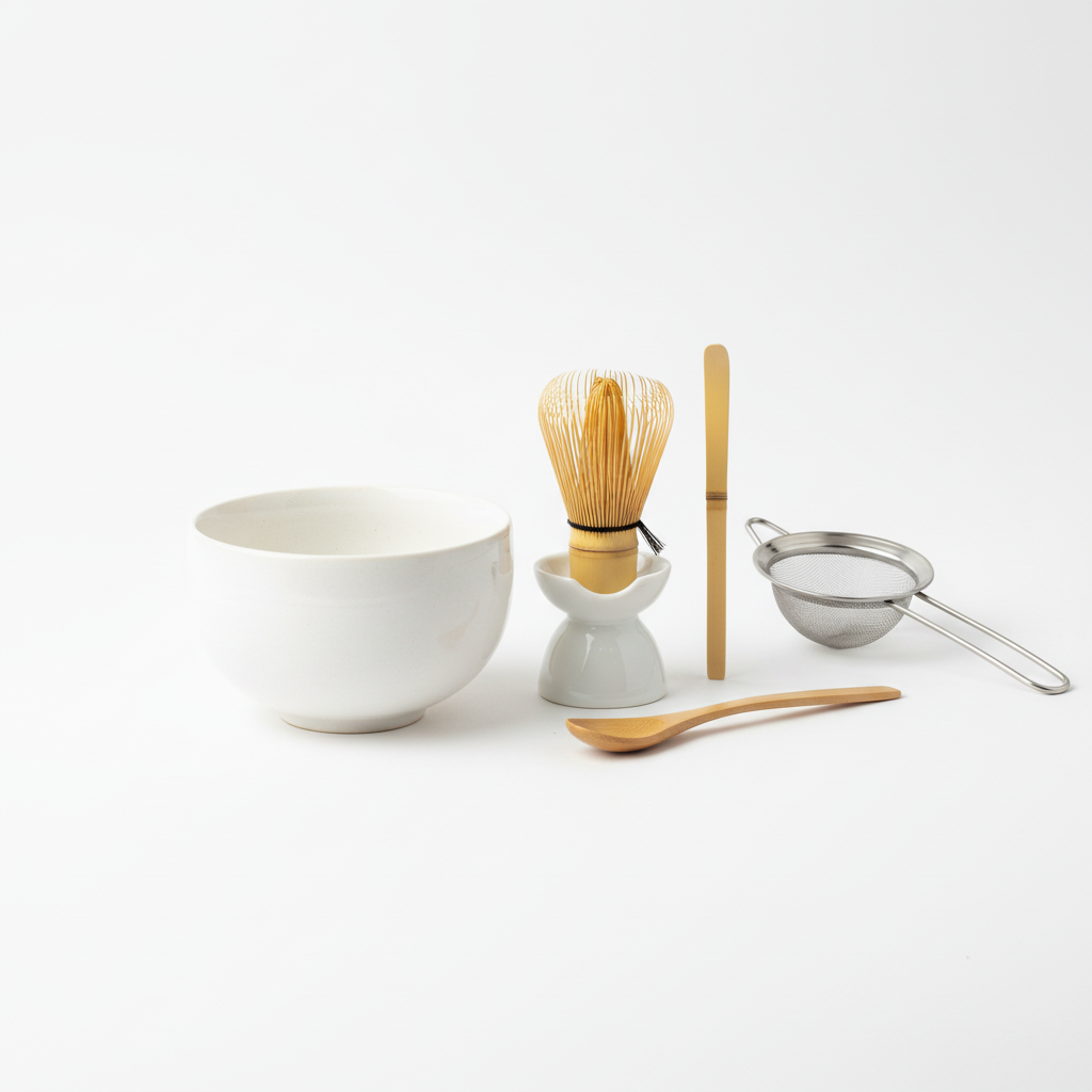 White matcha set with white background