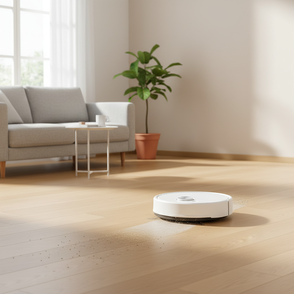 White Robot Vacuum Living Room