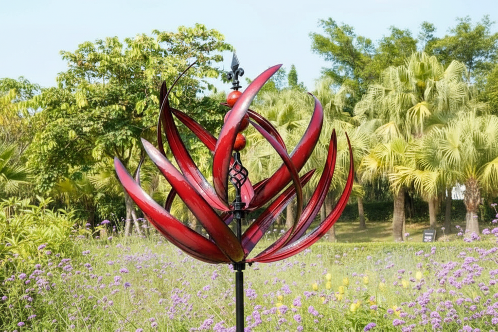 Metal Wind Spinner for Garden – Lotus Kinetic Stake