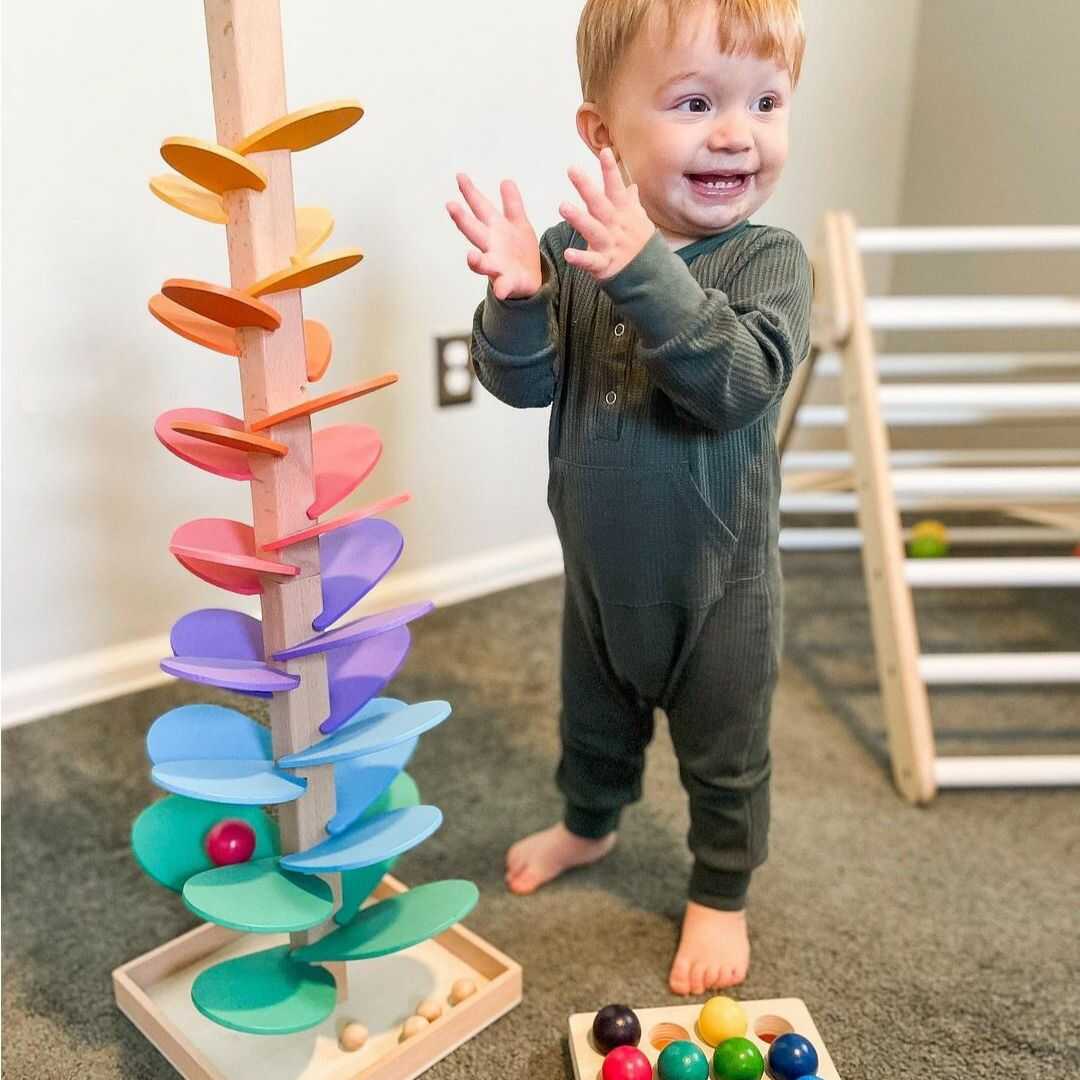 Wooden Marble Run Toddler Marble Tower – Montessori Educational Sensory Toy for 2-Year-Olds | STEM Wooden Toy Set