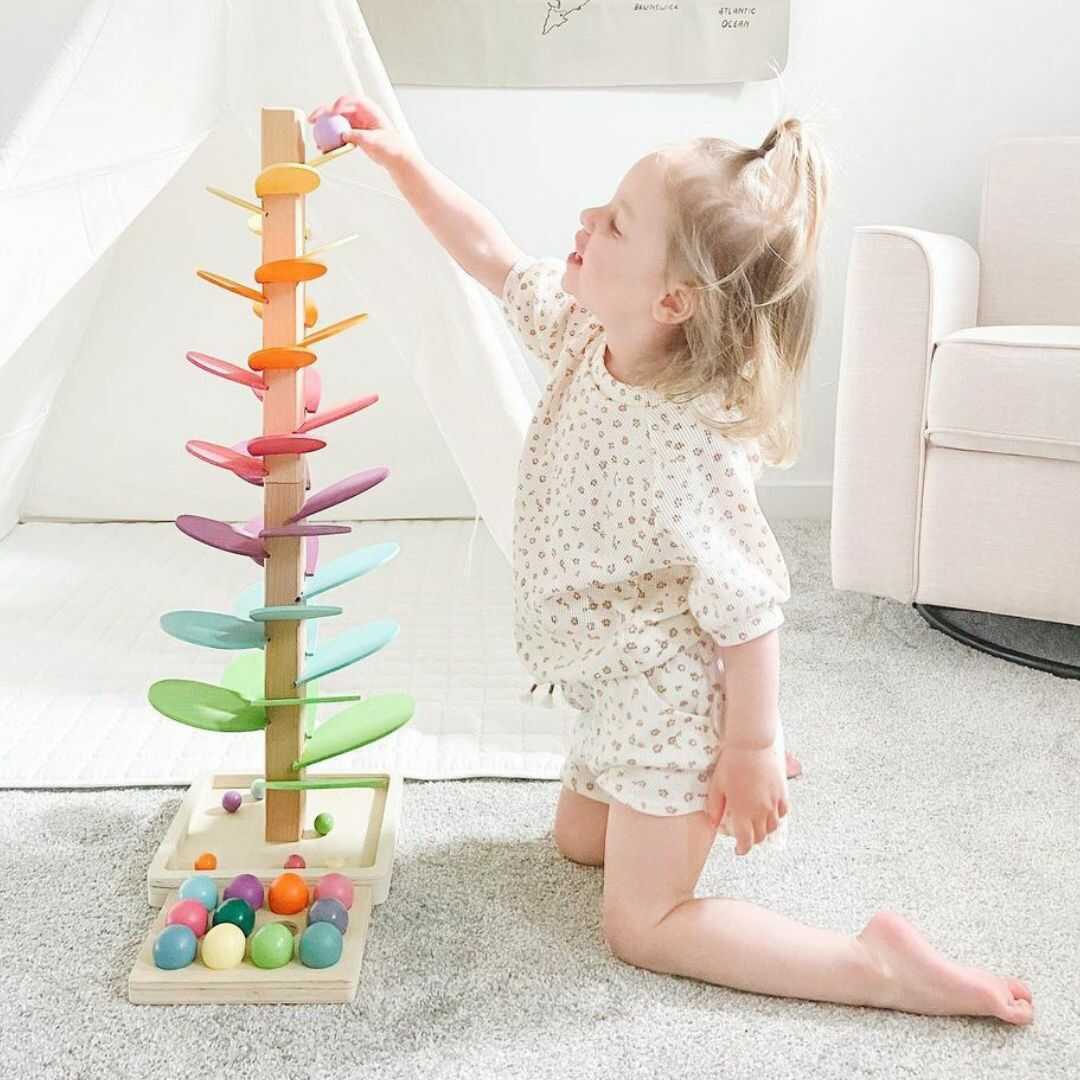 Wooden Marble Run Toddler Marble Tower – Montessori Educational Sensory Toy for 2-Year-Olds | STEM Wooden Toy Set