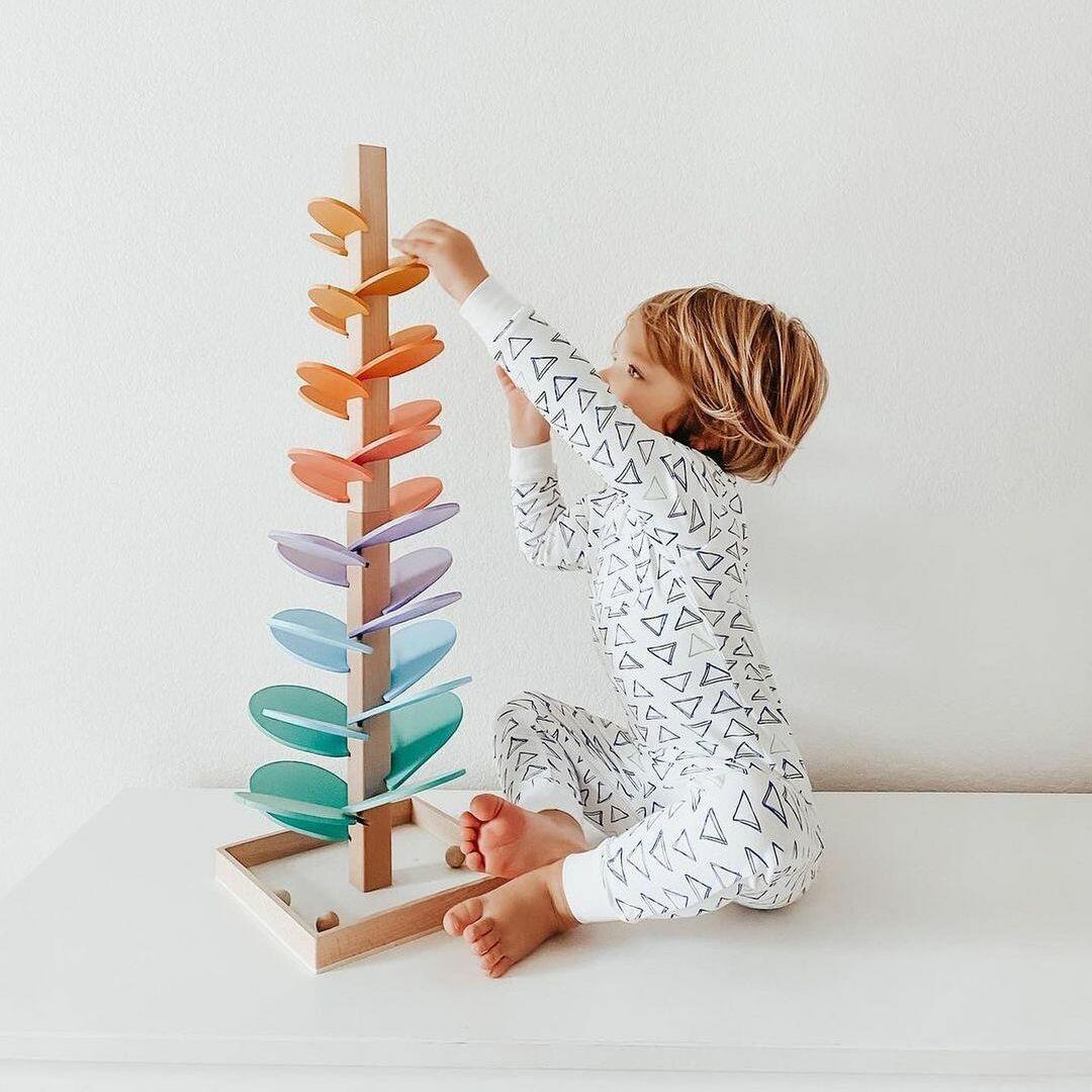 Wooden Marble Run Toddler Marble Tower – Montessori Educational Sensory Toy for 2-Year-Olds | STEM Wooden Toy Set