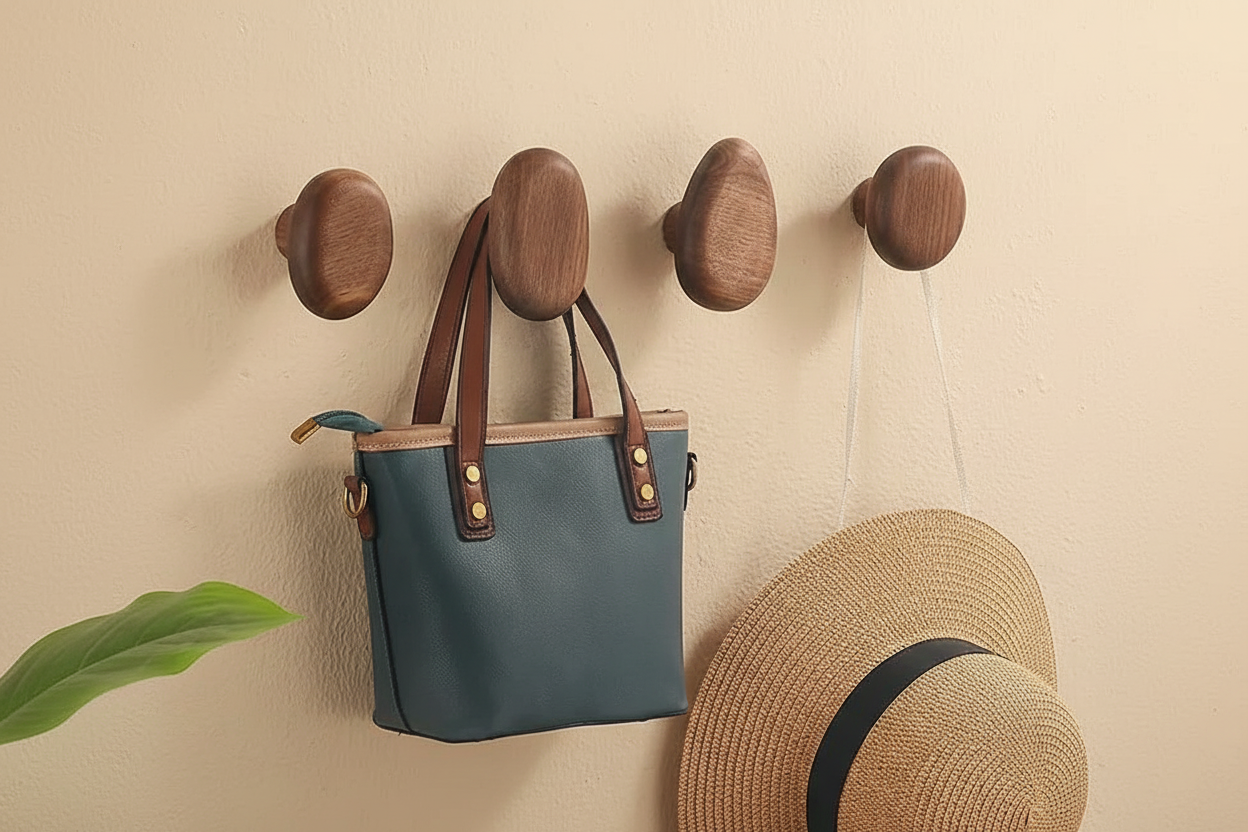 Wooden hooks - beige wall