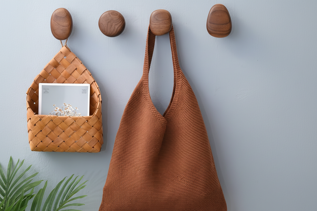 Wooden hooks - blue-gray wall