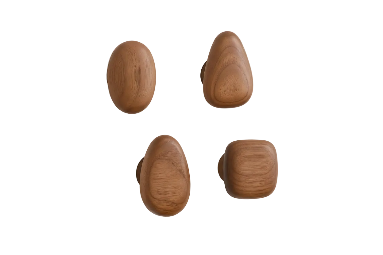 Wooden wall hooks - white background